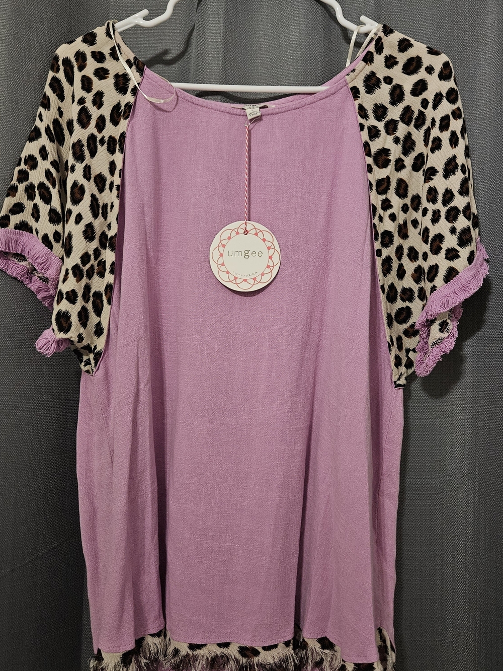 Umgee Lavender Tunic with Leopard-Print Sleeves